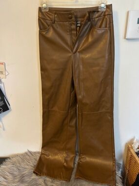 Faux leather brown wide pants